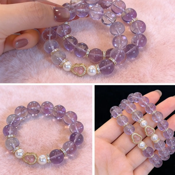 Sweet Purple Asse Crystal Glass Gourd Shell Pearls Design High-grade Bracelets