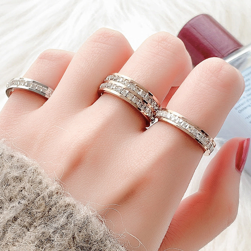 Row Diamond Female Titanium Steel Full Fashion Niche Rings