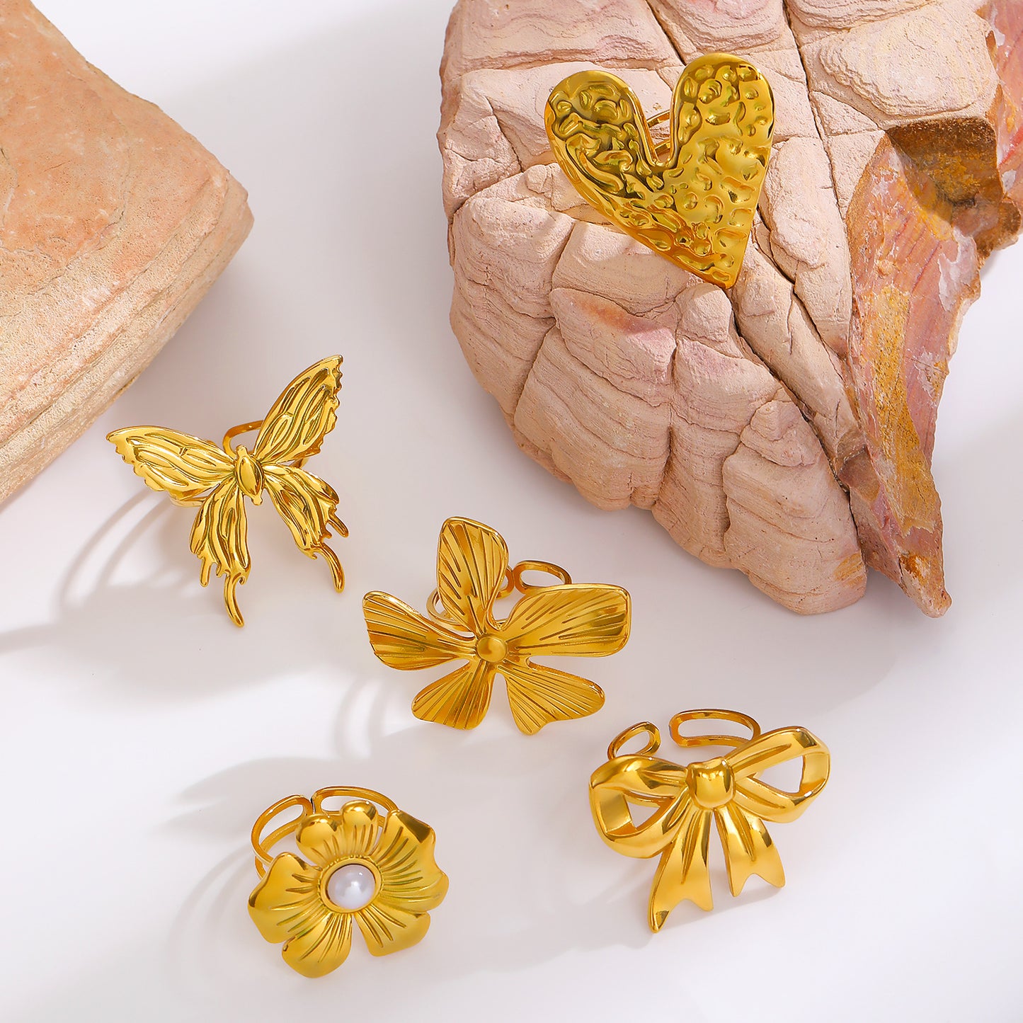 Steel Flower Leaf Female Exaggerated Personalized Hollow Ring