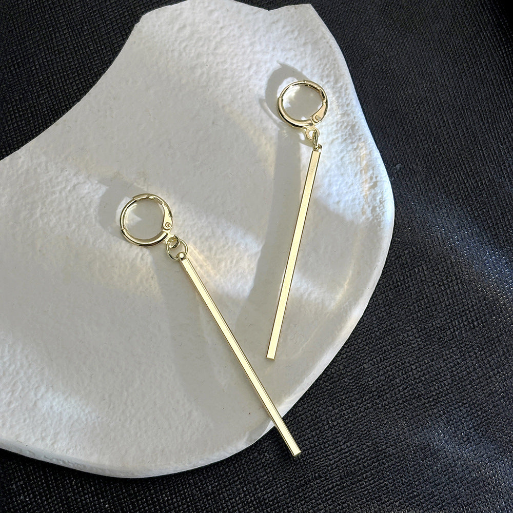 Korean Style Simple Geometric Lines Clip Daily Commuter Long Earrings