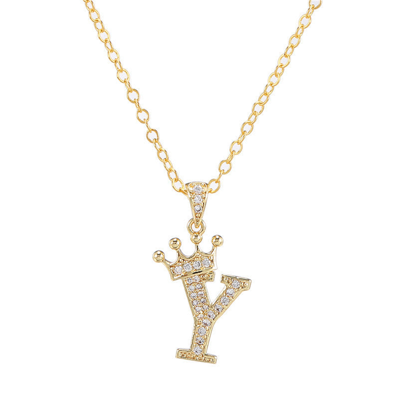 Zircon Crown English Letter Design Gold Clavicle Necklace