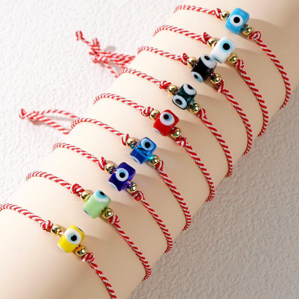 Women's & Men's Glass Devil's Eye Woven Hand Strap Adjustable Red Rope Bracelet