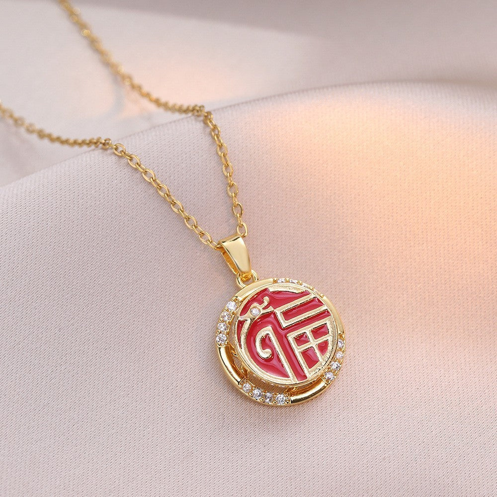 Female Minority Fashion Design Rotating Bauhinia Zircon Flower Necklace