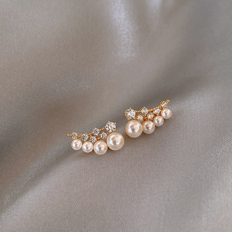 Women's Gold Gang Drill Pearl Super Beautiful Temperament Stud Earrings