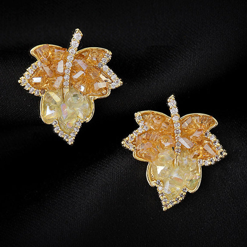 Ginkgo Leaf Golden Light Luxury High-grade Chinese Style National Rings