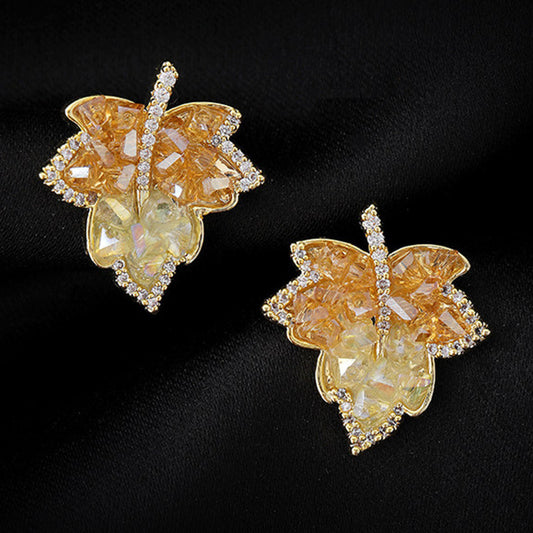 Ginkgo Leaf Golden Light Luxury High-grade Chinese Style National Rings