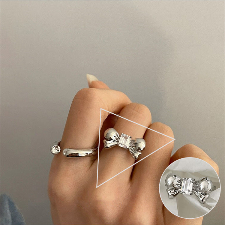 Women's Sier Simple Lines Bow Retro Fashion Rings