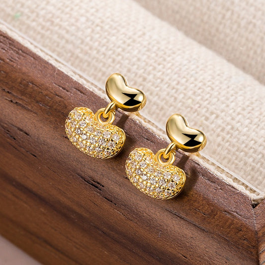 Women's Bowl Bean Exquisite Small High Sense Loving Heart Zircon Eardrops Stud Earrings