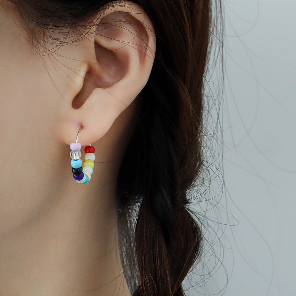 Contrast Color Beaded Ear French Personality Earrings