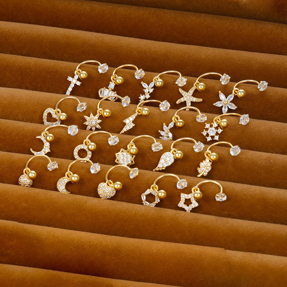 Shaped Piercing Flower Zircon Ear Bone Earrings