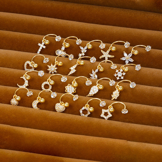 Shaped Piercing Flower Zircon Ear Bone Earrings