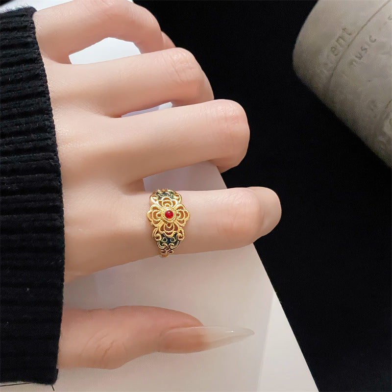 Ethnic Style Retro Color Enamel Drop Rings