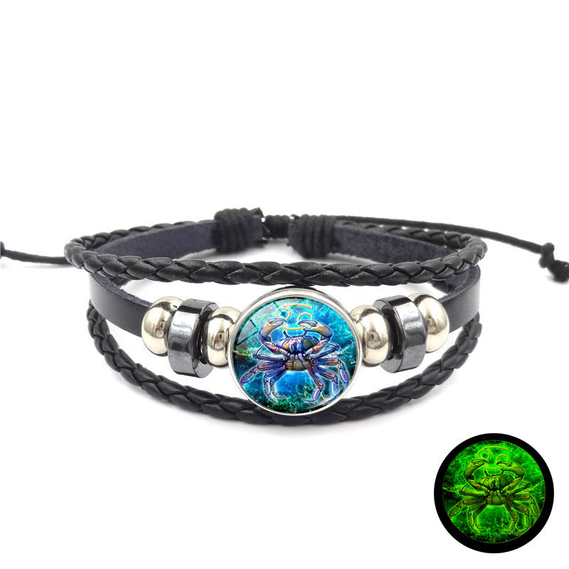 Time Stone Leather Woven Unisex Retro Punk Beaded Bracelets