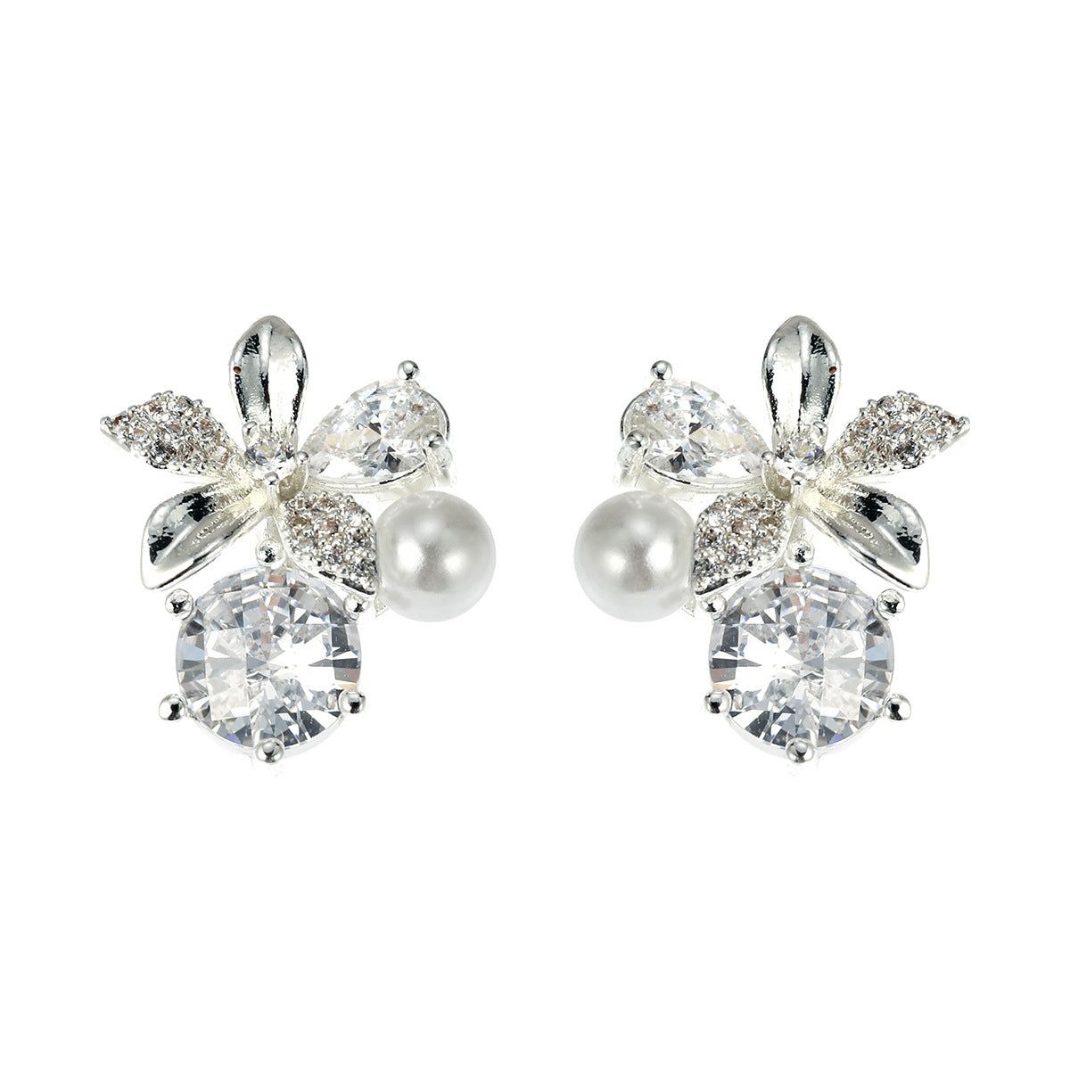 Style Fresh Zircon Flower Pearl Personality Fashion Stud Earrings