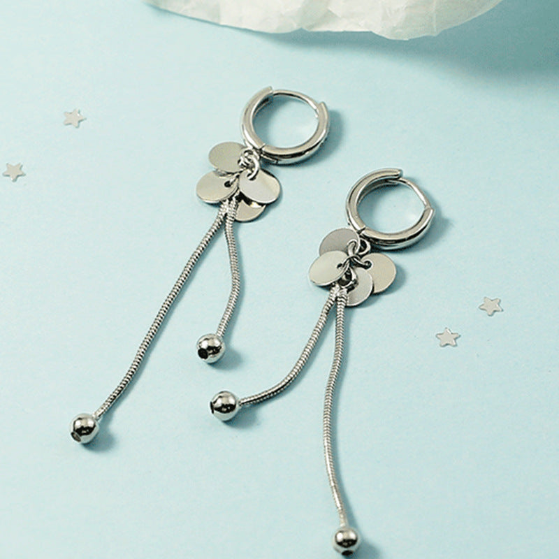 Women's Round Beads Clip Temperament Wild High-grade Simple Tassel Long Ear Buckle