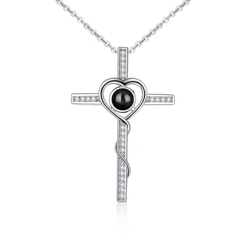 Korean Style Diamond Cross Projection Simple Design Confession Clavicle Necklace