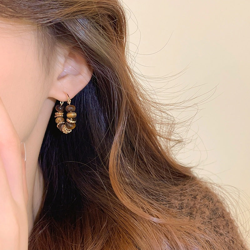 Sense Tigereye Clip Light Luxury Niche Hoop Patchwork Ear Buckle