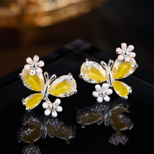 Women's Optional Zircon Small Flower Color Retention Electroplating Earrings