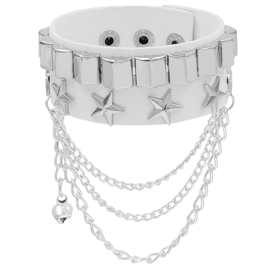 Leather Fashion Wide Rivet Punk Five-pointed Bracelet