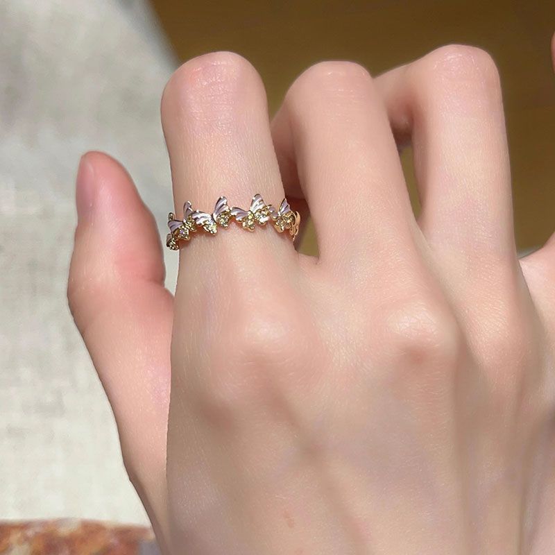 Drip Glazed Butterfly Flower Female Design Fashion High Sense Ring