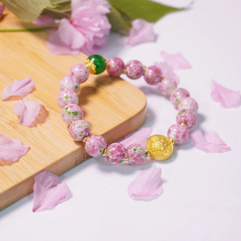 Frog Skin Beads Vintage Glass Couple Peach Bracelet
