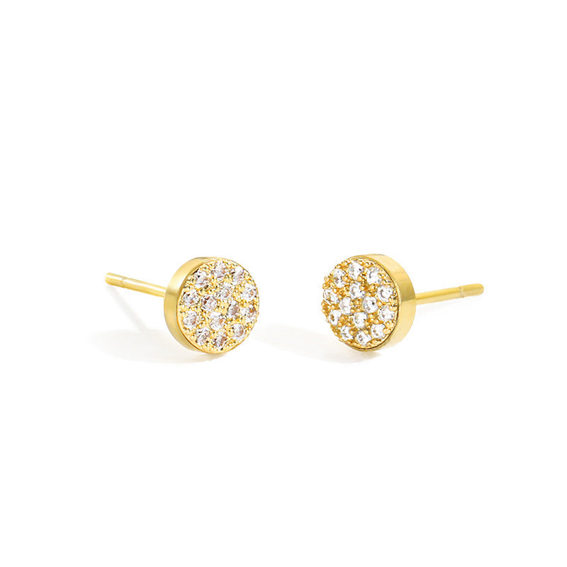 Women's Stainless Steel Petite Round Full Diamond Gold Earrings