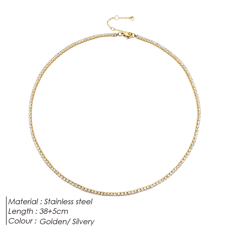 Single Row Diamond Round Zircon Tennis Clavicle Chain Necklaces