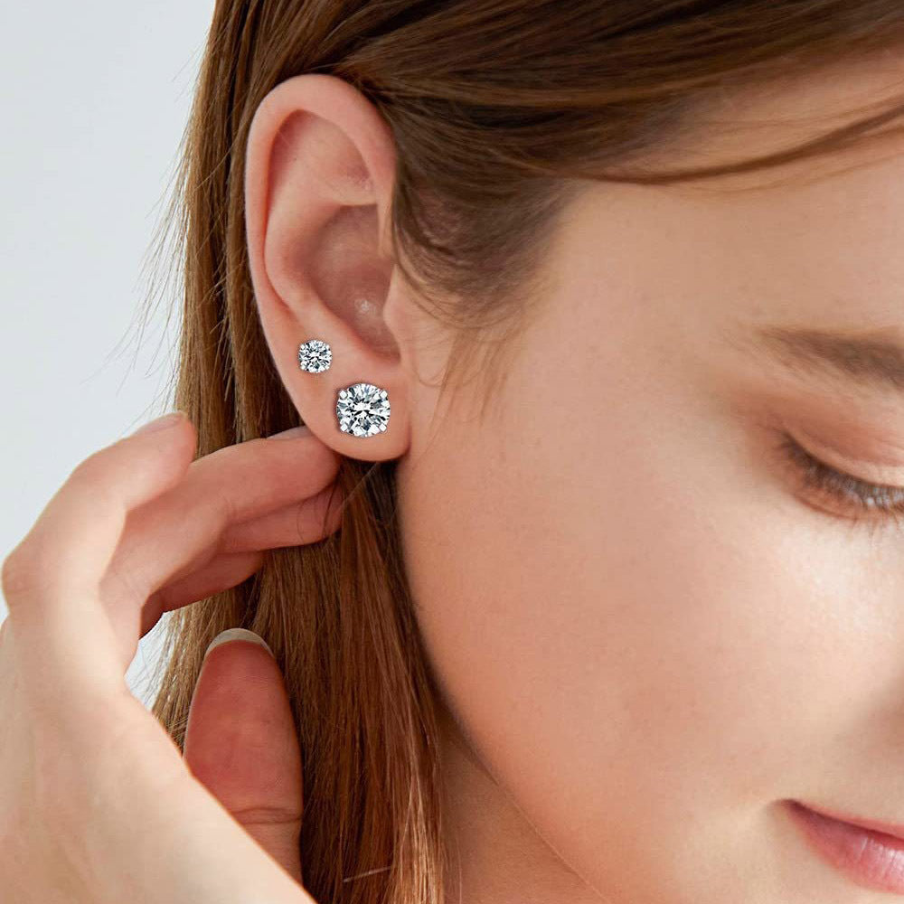 Hot Stylish Round Zircon Thin Needle Stainless Steel Earrings