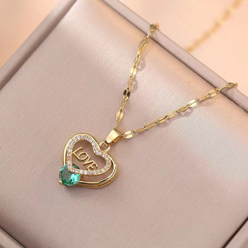 Fashion Simple Copper Micro Inlay Heart-shaped Necklaces