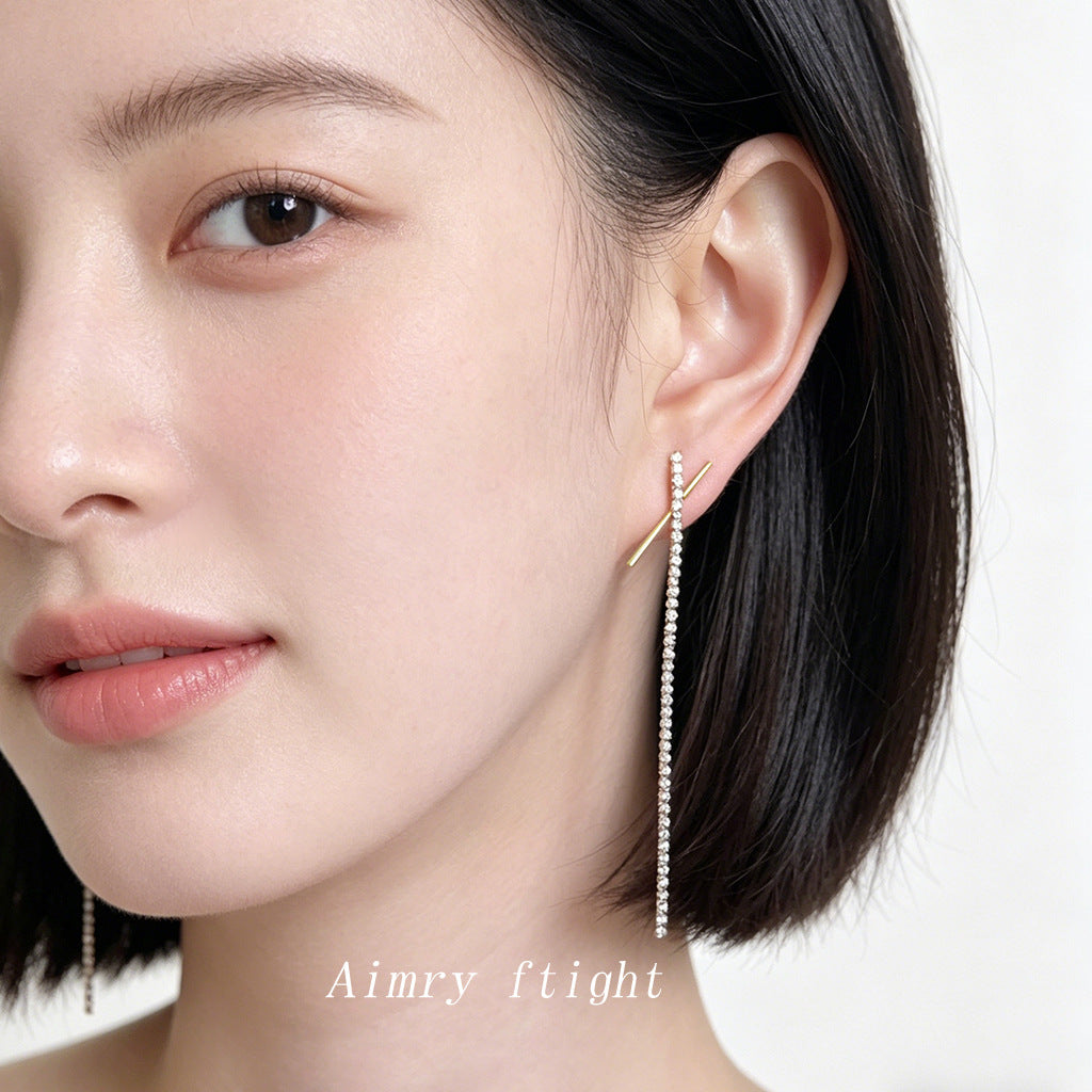 Sier-plated Needle Gold-plated Autumn Long Glass Personality X Earrings