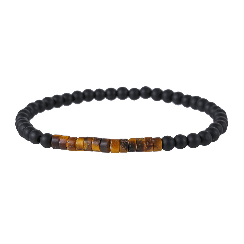 Men's Turquoise Stone Wafer Stitching Extremely Fine Black Frosted Beaded Artistic Rings
