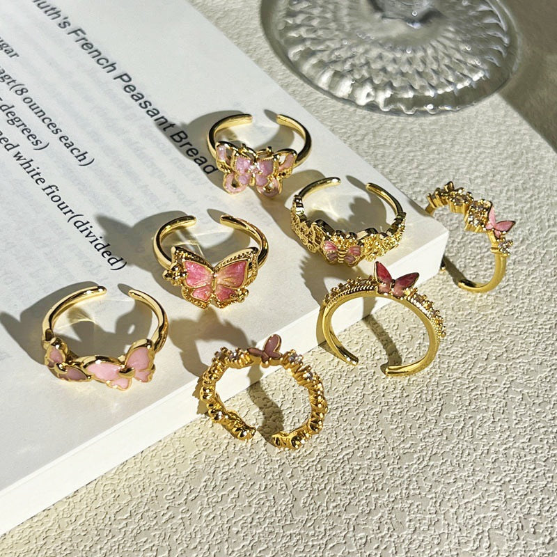 Twin Open Female Romantic Style Texture Special Interest Light Luxury Ring