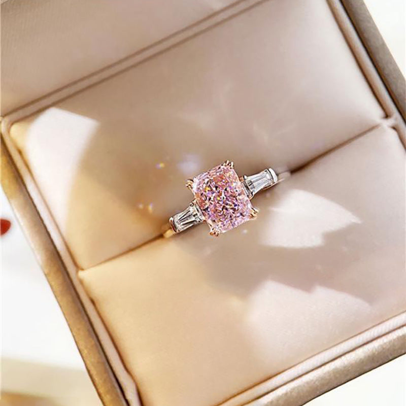 Female Pink Diamond Zircon Fashion Personality High Sense Temperament Rings