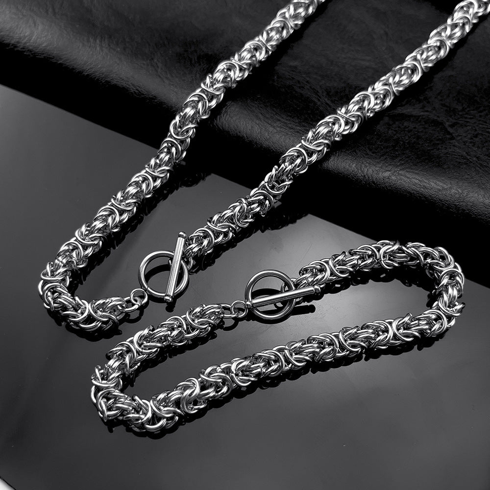 Men's Trendy Handmade Stainless Steel Cuban Circle Woven Titanium Necklaces