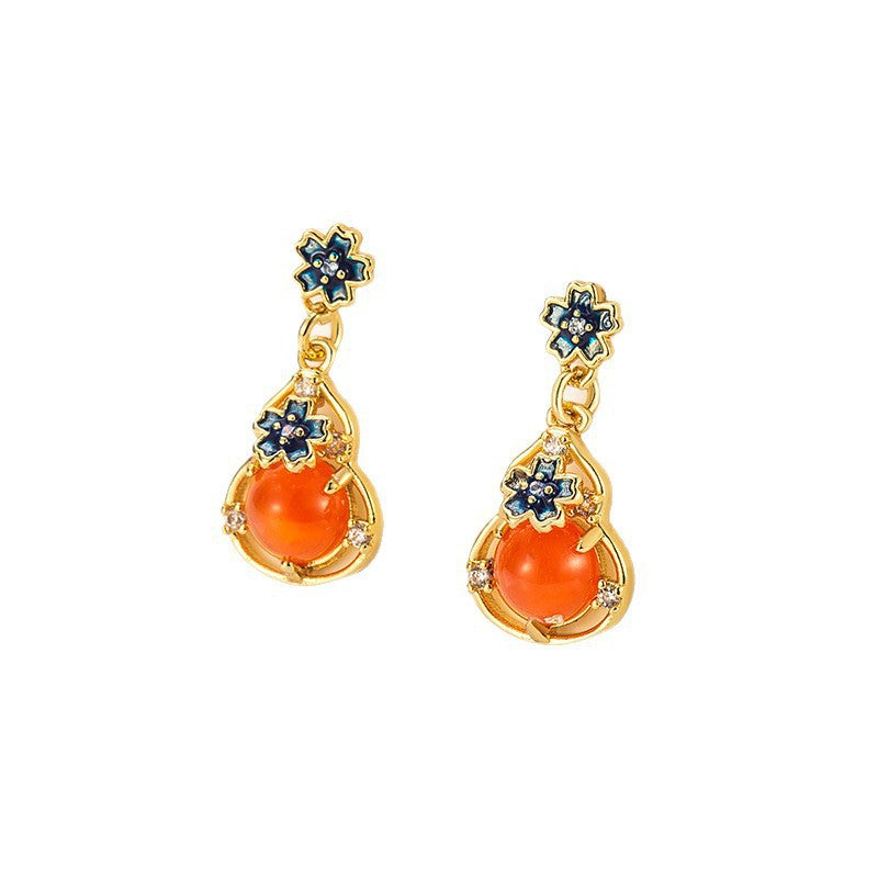 National Imitation Red Agate Gourd Female High Stud Earrings