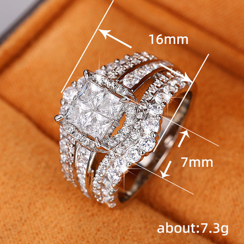 Zircon Simulation Super Flash Female Square Rings