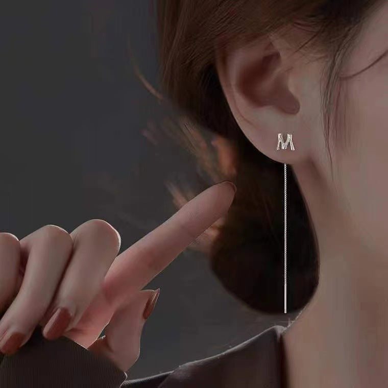 Sier English Letters Trendy Light Luxury High-grade Elegant Face Slimming Ear Line