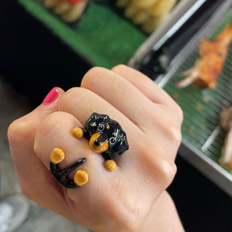 Children's Sausage Dog Design High Sense Delicate Heart Small Flower Rings