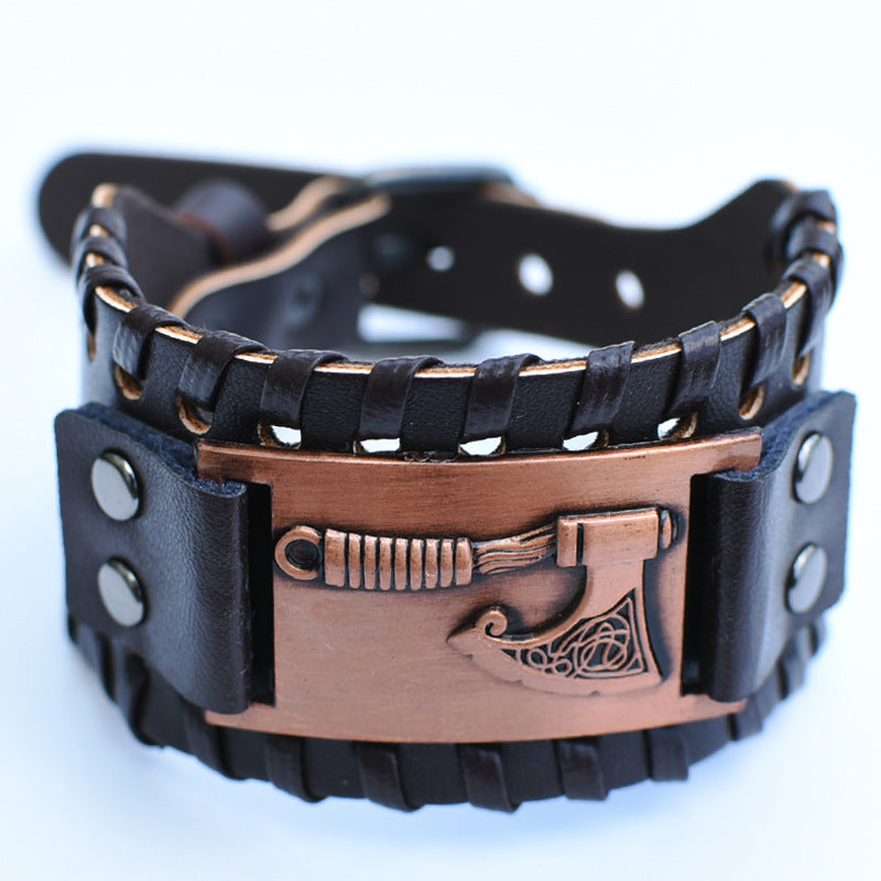 Men's Retro Viking Totem Leather Wolf Head Bear Claw Gossip Lucky Bracelet