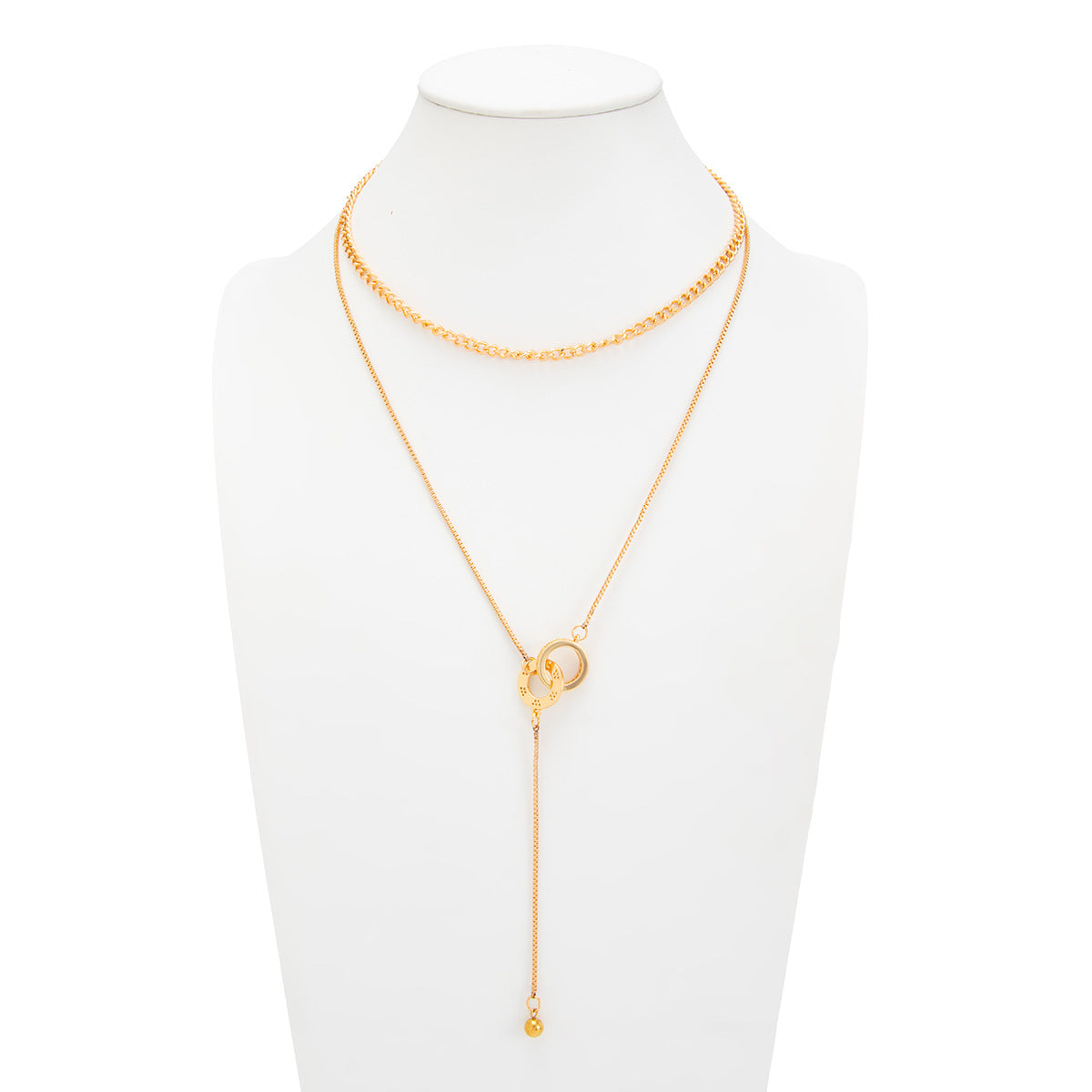 Women's Fashion Commuter Geometric Double Twin Personality Metal Flat Stick Necklace
