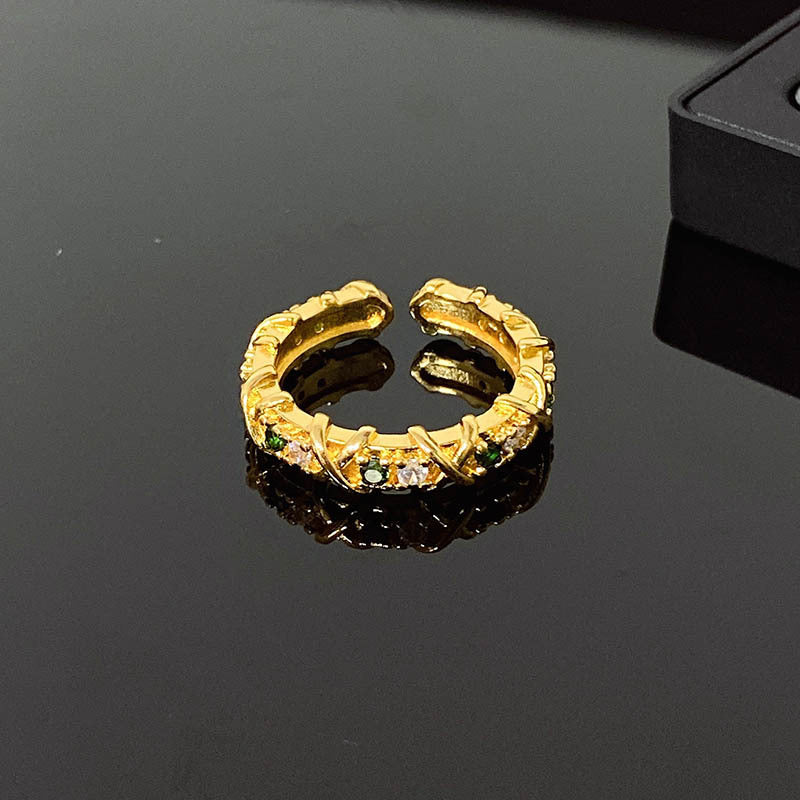 French Entry Lux Cross Colorful Crystals Open Rings