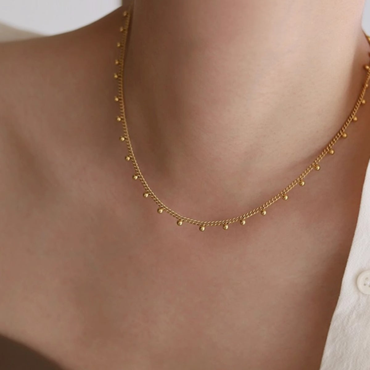 Golden Beads Beanie High Twin Clavicle Necklace