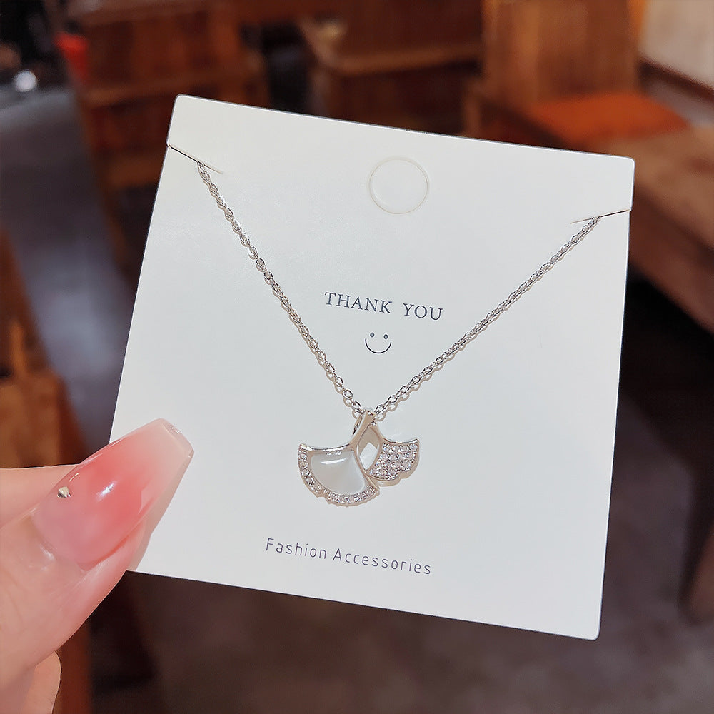 Stainless Steel Copper Opal Ginkgo Leaf Clavicle Day Gift For Necklace