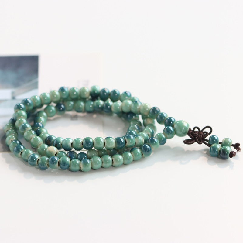 Women's & Men's Ethnic Style Ceramic Buddha Beads Long Bracelet
