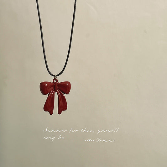 Red Niche Minimalist Bow Black Leather Rope Necklaces