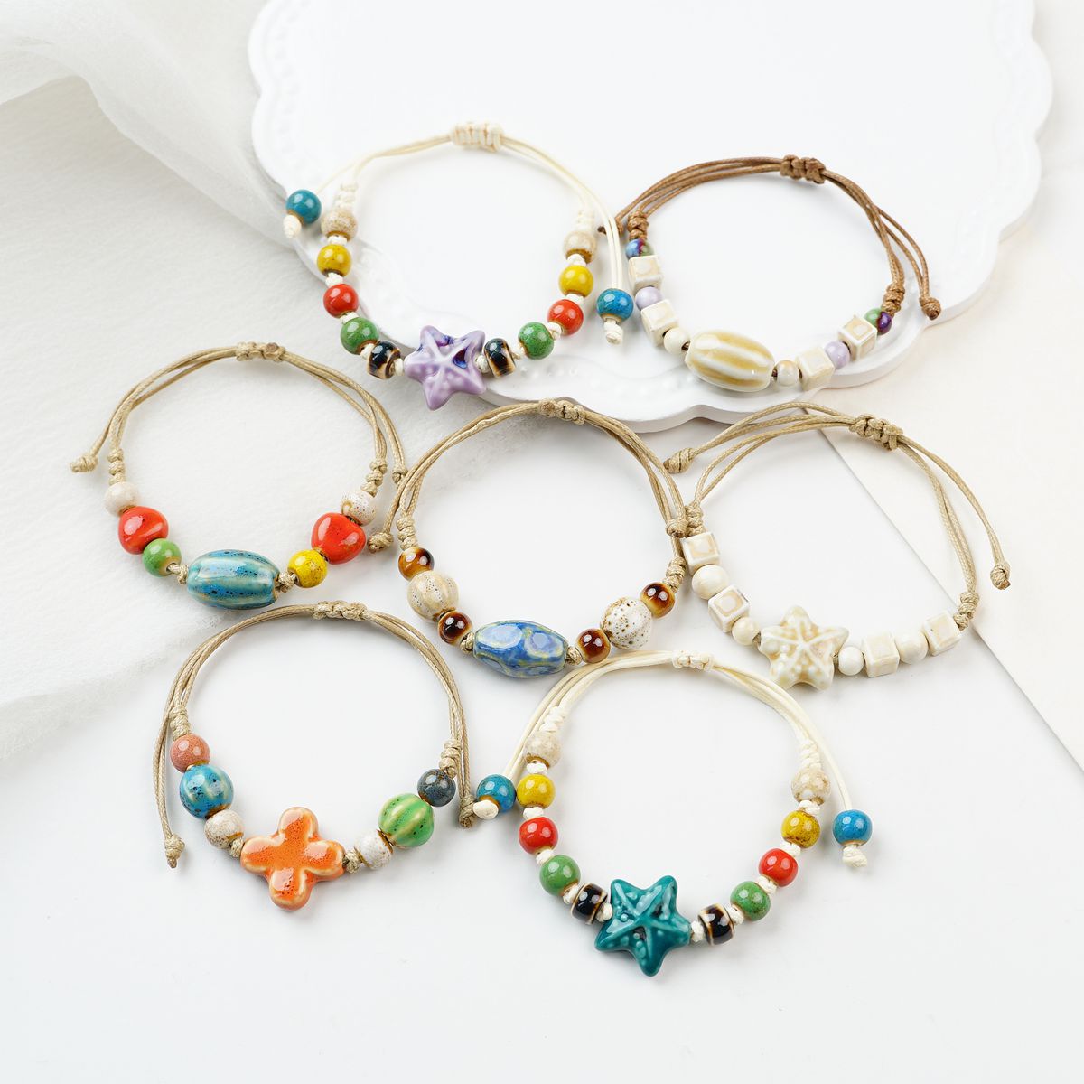 Style Ceramic Chinese Woven Beads Girlfriends Mori Carrying Strap Bracelet