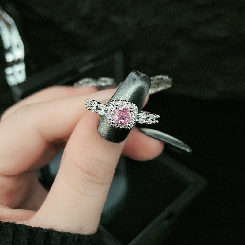 Pink Diamond Butterfly Irregular Simple Stylish Opening Female Adjustable Rings