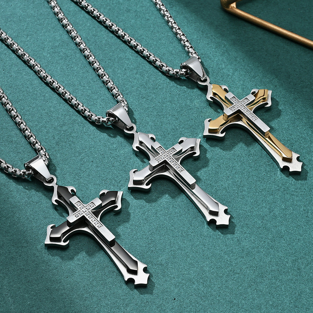 Men's Pattern Combination Inlaid Stone Cross Fashion Pendants