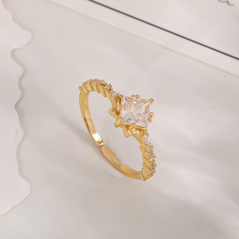 Women's Open-end Zircon Fashionable Classy Simple Cold Feeling Goddess Rings