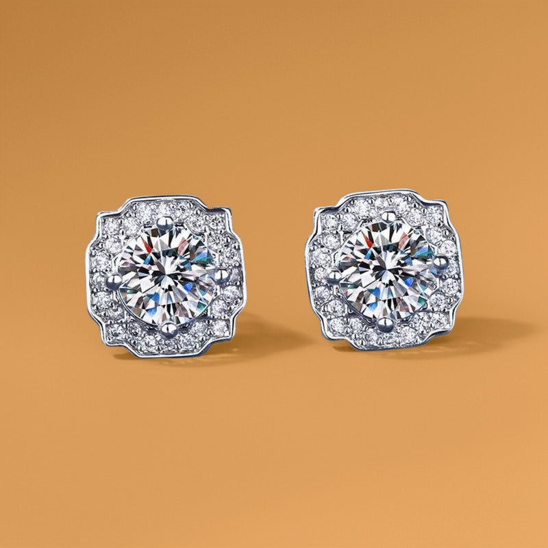 Zircon Sier Needle Love Moissanite Simulation Geometric Earrings